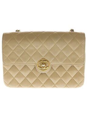 Chanel Mini Quilted Circle Coco Chain Shoulder Bag Single Flap Beige